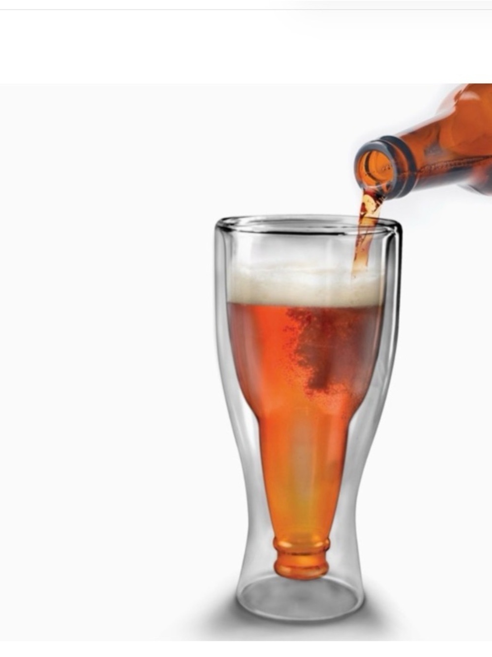 Fred & Friends Hopside Down Double-Walled Amber Beer Bottle Glass - Clear